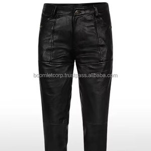 Pantalons en cuir de vachette véritable pour hommes Pantalons en cuir de motard à lacets noirs Pantalons en cuir pour hommes. - Product Image 1