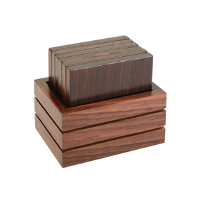 Handmade <b>Solid</b> Sheesham <b>Wood</b> Tea Coasters Set Of 4 With Stand Square Two-Tone Coffee Mug Coasters For Dining Table Office <b>Desk</b> - Product Image 3