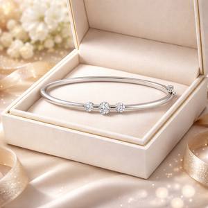 Elegant Three Diamond <b>Bangle</b> <b>Bracelet</b> | 14K White Gold Real Round Diamond <b>Bracelet</b> for Women Luxury Fine Jewelry Gift Collection - Product Image 2