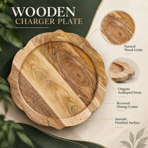 Chargeur en bois de manguier bio durable de 9 pouces, bord festonné, grain naturel, centre encastré |   Décoration de table à manger pour la maison - Product Image 5