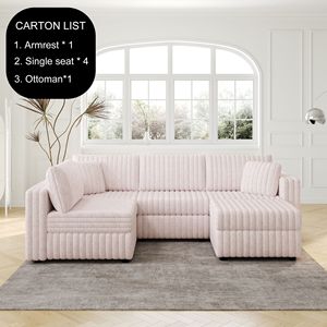 Divano a U Morbido per 4 Persone, Elegante e Confortevole per Camera da Letto e Soggiorno, Abbinabile a Pouf con Sollevamento Idraulico da 78 cm - Product Image 2