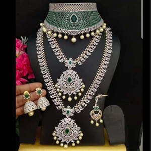 Rose Gold Plated American Diamond Bridal Jewelry Set with Earrings - Product Image 2