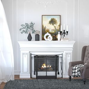 Schermo per caminetto pieghevole a 3 pannelli nero 2 porte magnetiche Set di utensili per caminetto 48 \ "X 0.75 \" protezione per scintilla antincendio spazzola per legna - Product Image 6
