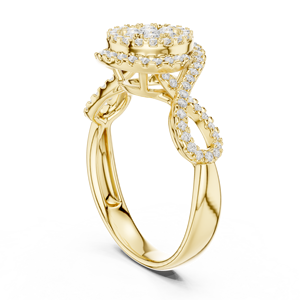 Anillo de Diamantes con Halo Redondo en Oro Amarillo, Anillo de Compromiso y Boda con Diseño Floral para Mujer, Joyería Fina de Lujo - Product Image 2