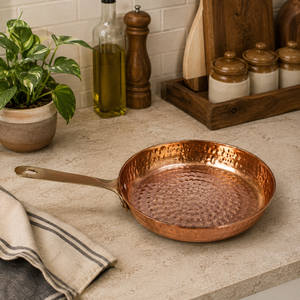 Pure Copper Hammered Fry <b>Pan</b> with Brass <b>Handle</b> | Traditional Indian Copper Skillet | Heavy Duty Frying <b>Pan</b> for Cooking | Premium - Product Image 2