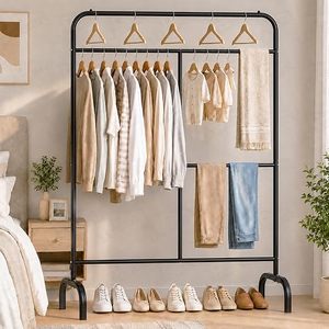Double Tier Metal Clothing <b>Rack</b> Standing Heavy Duty Minimalist Wardrobe Storage Holder with Hangers and Shoe Shelf - Product Image 1