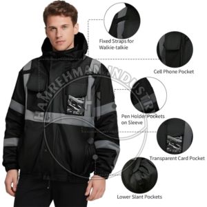 Bomber <b>Jackets</b> Zip Out Fleece Liner <b>Reflective</b> Safety Coats for <b>Men</b> Safety Clothing Personal Security Construction High - Product Image 6