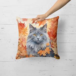 Gato Nebelung en hojas de otoño almohada decorativa lavable a máquina para uso en interiores y exteriores 18H x 18W para decoración de patio de sofá cama - Product Image 2