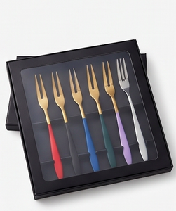 Ensemble de fourchettes modernes en acier inoxydable colorées avec manches en plastique, compatibles lave-vaisselle, couverts de fête multicolores, design à long manche - Product Image 6