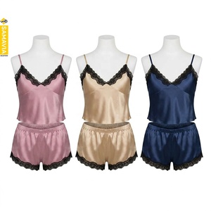 Chemises de nuit pour femmes grandes tailles, en satin polyester/coton, respirantes, unies, coupe ample, simples, longues, 2 pièces - Product Image 5
