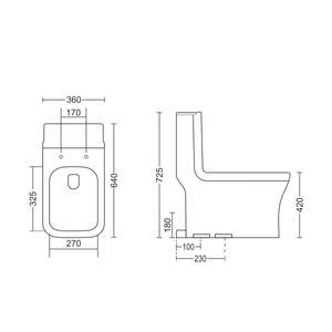 Inodoro de esquina de una pieza, elegante y moderno, de porcelana blanca, 640x360x725mm, inodoro de cerámica para uso comercial en baños. - Product Image 4