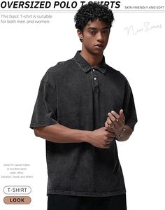 Men's Polo <b>Shirts</b> Short Sleeve Cotton Acid Washed Oversized <b>T</b> <b>Shirts</b> Baggy Vintage <b>Collared</b> Polo <b>Shirts</b> - Product Image 2