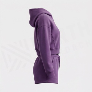 <b>Women's</b> 2 Piece Hooded Sweatshirt <b>Set</b> With Embroidered Flower Design Casual Fleece Shorts Outfit Above Knee Length - Product Image 3