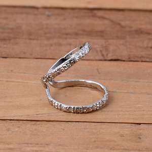 925 Sterling Silver Double Band <b>Adjustable</b> <b>Ring</b> – Textured Engraved Wrap <b>Ring</b> Handmade Open Cuff Minimalist Stackable Jewelry - Product Image 2