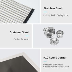 Lavello da Cucina Sottopiano a Doppia Vasca (50/50) in Acciaio Inossidabile Calibro 16, 32 x 18 x 9 Pollici, Profondità 9 Pollici, con Rubinetti - Product Image 6