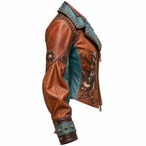 Chaqueta de Cuero Vacuno para Mujer, Color Marrón Teal, Estilo Vintage, con Gráficos, Tachuelas, Estilo Punk Rock, Fabricante Mayorista, Personalizable OEM/ODM - Product Image 3