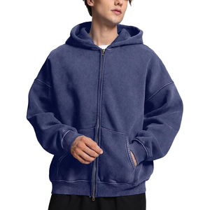 Sudadera con capucha y cremallera para hombre, hecha a medida, de gran tamaño, azul sólido, informal, de manga larga con bolsillos, estilo urbano, varios colores. - Product Image 1