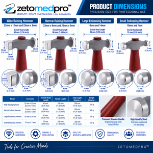 Marteau à embosser large et étroit, grand et petit, 23mm x 12mm, 23mm x 9mm, 23mm x 8mm, 23mm x 6mm ZetomedPro - Product Image 3