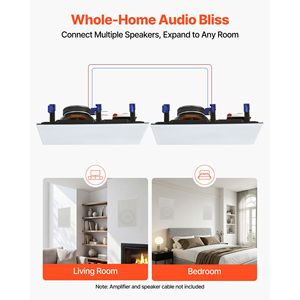 Altavoces de Pared de 8 Pulgadas, Sistema de Alta Fidelidad de 2 Vías, 200 W de Potencia Máxima, Rejilla Pintable, Diseño Rectangular - Product Image 6