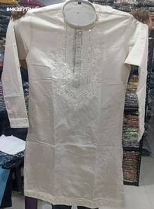 <b>Top</b> Quality Soft Silk with <b>White</b> Thread-<b>Sequin</b> work & Full-Sleeve & Band Collar Man's Kurta-R Cotton Payjama Set Indian Supplier - Product Image 2
