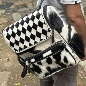 New Arrival Geometric Patter Cowhide Leather Other <b>Backpack</b> Bags Large Capacity Casual Travel Bag Retro Cow Leather Fashion Bags - Product Image 2