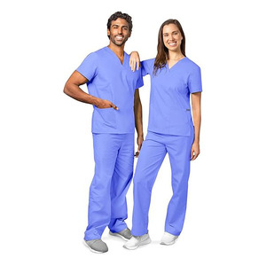 Unisex Blue <b>Scrub</b> Set 100% Cotton Polyester Woven Hospital Uniforms for Men and Women - Product Image 1