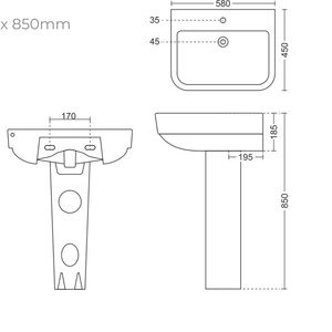 Exclusivo lavabo de cerámica con pedestal para lavandería, lavabo de porcelana para baño de 580x450x850mm, lavabo para lavar ropa, juego Febri - Product Image 4