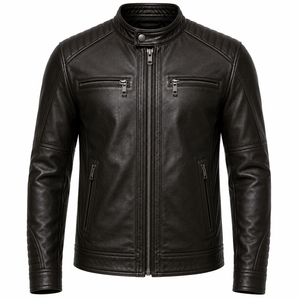 Veste en cuir de luxe pour homme, en cuir véritable et toile, style décontracté streetwear, douce et confortable, style moderne et luxueux - Product Image 2