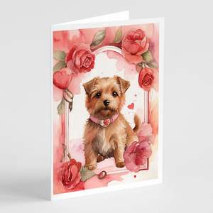 Norfolk Terrier Whimsical Valentine Roses A7 Size 5x7 Blank <b>Note</b> <b>Cards</b> Pack of 8 with Envelopes <b>Greeting</b> <b>Cards</b> - Product Image 1