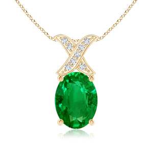 14K <b>Solid</b> <b>Gold</b> Natural Oval Emerald XO <b>Pendant</b> With Diamonds Fine Jewellery May Birthstone Luxury Anniversary New Arrival 2026 - Product Image 1