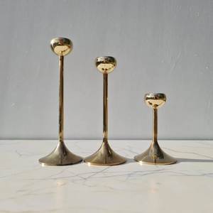 Luxury Polished Gold <b>Brass</b> <b>Candlestick</b> <b>Holder</b> Set 3-Piece Sleek Taper Candle Stand for Living Room Hotel Dining Decoration - Product Image 1