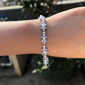Bracelet tennis romantique en perles d'eau douce, or massif 18 carats, plaqué or 10 carats, bijoux de mariage unisexe AMBER JEWELS T-2466 IGI - Product Image 2