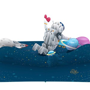 Carte de vœux 3D pop-up « Spaceship Love », faite à la main, pour la Saint-Valentin, carte pop-up 3D, carte 3D, artisanat en papier, carte de vœux pop-up - Product Image 1