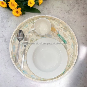 Nacre vintage Essayez taille personnalisée Plateau de service rond écologique Poignée à usage domestique - Product Image 3