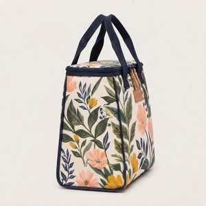 Sac à déjeuner isotherme en toile à fleurs, écologique, grande capacité, sac de pique-nique pour femmes, boîte à lunch réutilisable avec fermeture éclair - Product Image 5
