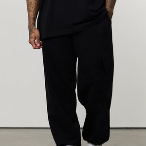 Pantalon de survêtement en coton noir pour homme, taille élastique, décontracté, avec poches, coupe droite, pour l'automne - Product Image 3