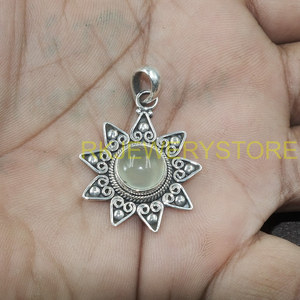 Colgante de prehnita verde hecho a mano, plata de ley 925, diseño de flor de sol, joyería vintage boho, regalo para mujeres, hombres y mujeres (unisex) - Product Image 5