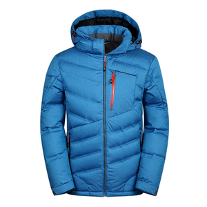 Men's Blue Hooded Winter Puffer <b>Jacket</b> With Zipper Closure Windproof Casual <b>Thick</b> Polyester Filling Regular Fit - Product Image 1