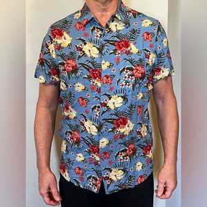 Chemise Hawaïenne Homme Col Montant Bouton Unique Manches Courtes Imprimé Feuilles Tropicales Noir Vert Tenue Vacances Hiver Respirante - Product Image 1