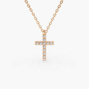 Collar de Plata de Ley 925 con Cruz de Diamantes Pavé y Baño de Oro de 18k, Colgante Religioso con Circonitas, Regalo de Bautismo para Navidad - Product Image 1