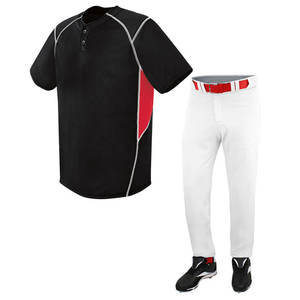 Ensemble uniforme de baseball noir et rouge pour homme, en polyester respirant, vêtements de sport pour adultes - Product Image 1