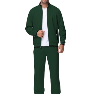 Chándal Verde Oscuro para Hombre, Cierre Completo, Cuello Alto, Estilo Deportivo Informal, con Bolsillos Laterales, para Otoño, Corte Regular, Color Sólido - Product Image 1