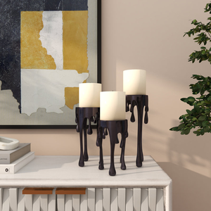 Elegant Fancy Metal <b>Candle</b> Stand Set With <b>Dripping</b> Design For Home Decoration Durable Black Finish At Best Price - Product Image 2