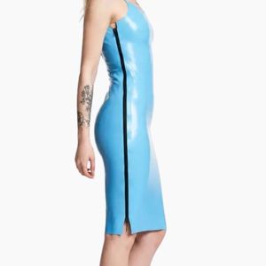 Blue PU Slim Bodycon <b>Dress</b> off Shoulder Short Mini Crocheted Lace Diamonds Plain Dyed Sexy Party Wear <b>Summer</b> Solid Color - Product Image 6