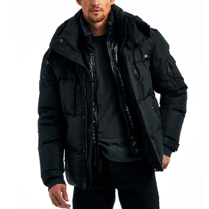Men's Black Hooded Puffer Jacket Zipper Closure Windproof Casual Winter Coat Thick Polyester Wadding Regular Fit - Product Image 5