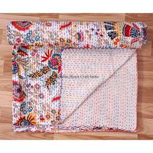 high quality Handmade paisley Printed Vintage Eco-Friendly Season <b>Double</b> Size Organic 100%Cotton Kantha Spread Printing - Product Image 4