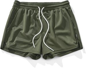 <b>Men's</b> Quick Dry Drawstring <b>Shorts</b> Solid Color Mid Waist Sporty Knitted Polyester <b>Green</b> - Product Image 4