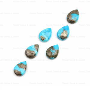 Piedras Preciosas Sueltas de Pirita y Turquesa en Forma de Pera de Alta Calidad, 10x14 mm, Cabujón Plano y Liso para Fabricación de Joyas y Colgantes, Venta al Por Mayor - Product Image 1