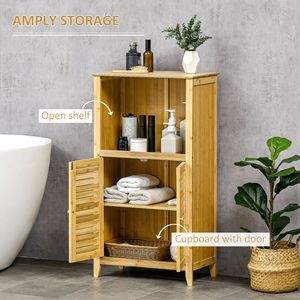 Mobiletto a torre in bambù naturale per soggiorno e bagno, con ripiani multipli e ante - Product Image 5