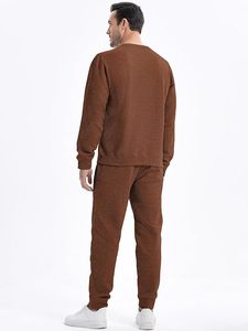 Ensemble de survêtement pour homme à motif géométrique marron, sweat-shirt décontracté à col rond et manches longues, et pantalon à cordon de serrage, vêtements d'automne - Product Image 2